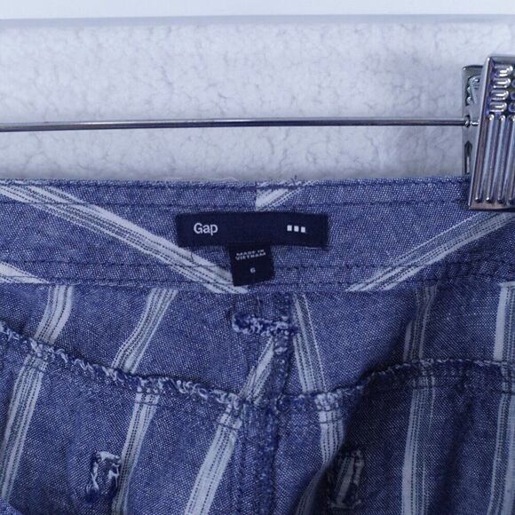Gap Blue Striped Linen Cotton Rolled Tab Shorts Size 6 Low Rise Rise 31/3 - Picture 7 of 9